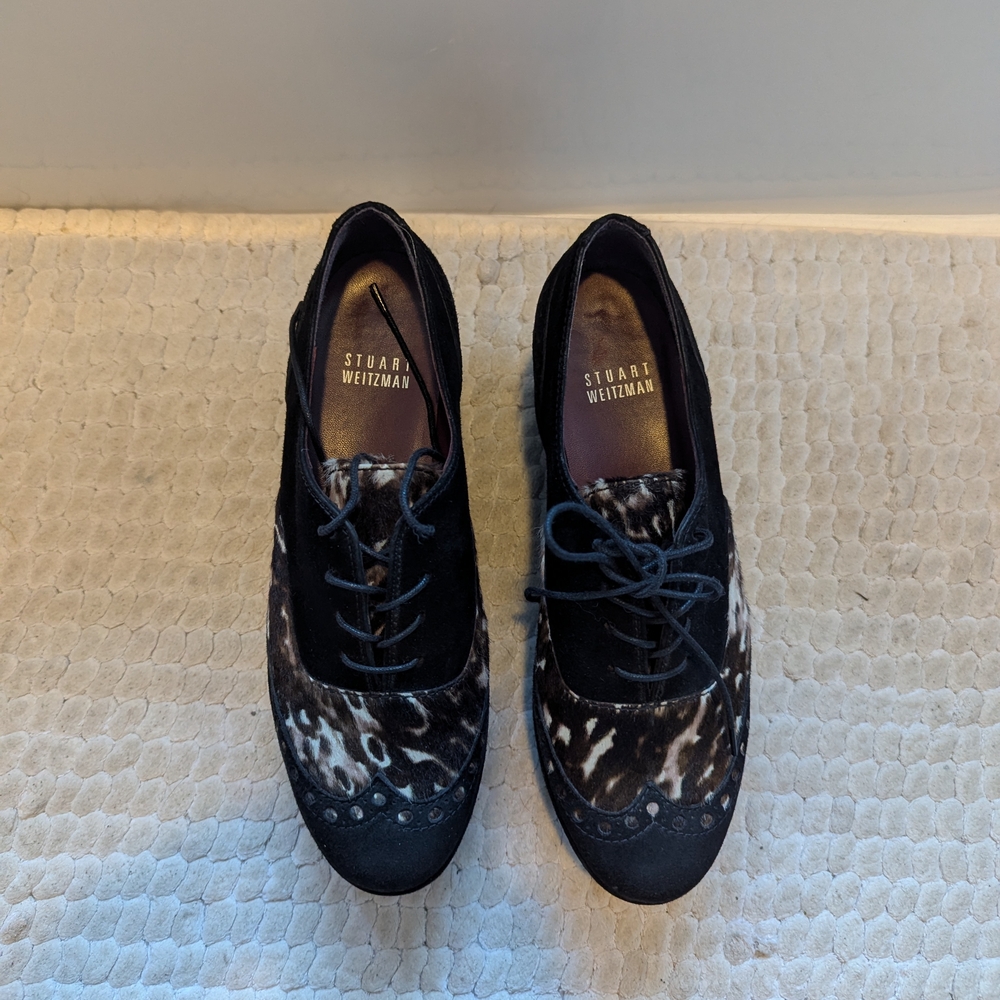 Stuart Weitzman Black and Animal Print Platform Shoes - Picture 3 of 8